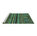 Sideview of Machine Washable Abstract Turquoise Modern Area Rugs, wshabs595turq