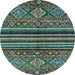 Round Abstract Light Blue Modern Rug, abs595lblu