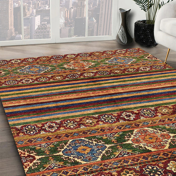 Machine Washable Abstract Saffron Red Rug in a Family Room, wshabs595