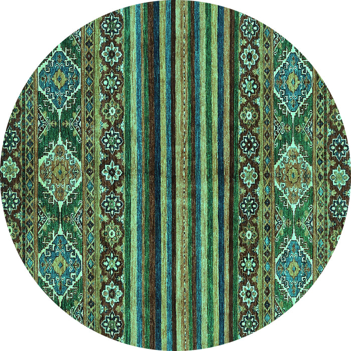 Round Machine Washable Abstract Turquoise Modern Area Rugs, wshabs595turq