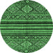 Round Machine Washable Abstract Emerald Green Modern Area Rugs, wshabs595emgrn