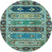 Round Machine Washable Abstract Light Blue Modern Rug, wshabs596lblu