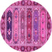 Round Machine Washable Abstract Pink Modern Rug, wshabs596pnk