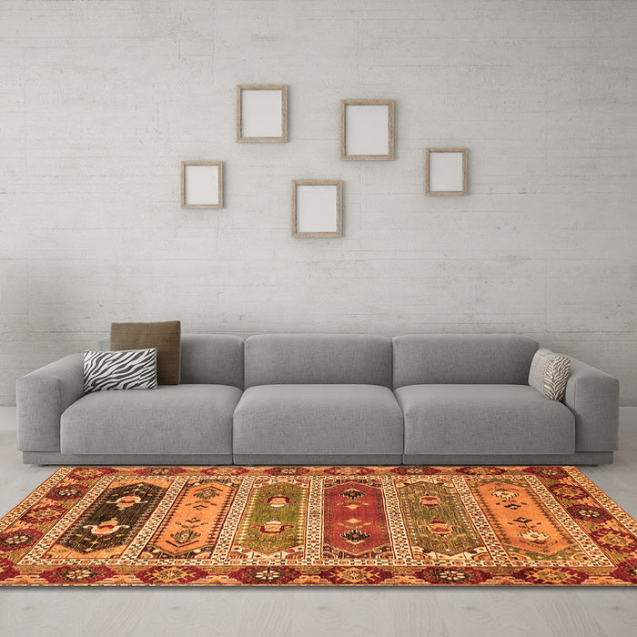 Machine Washable Abstract Orange Modern Area Rugs in a Living Room, wshabs596org