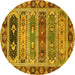 Round Machine Washable Abstract Yellow Modern Rug, wshabs596yw