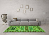 Machine Washable Abstract Green Modern Rug, wshabs596grn