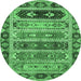 Round Machine Washable Abstract Emerald Green Modern Area Rugs, wshabs596emgrn