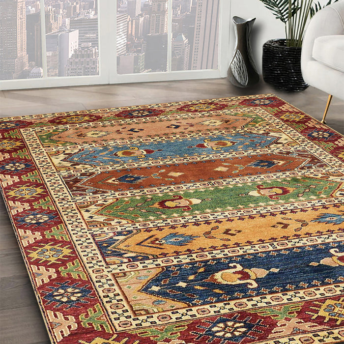 Abstract Metallic Gold Modern Rug in Family Room, abs596