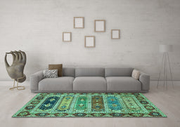 Machine Washable Abstract Turquoise Modern Area Rugs in a Living Room,, wshabs596turq