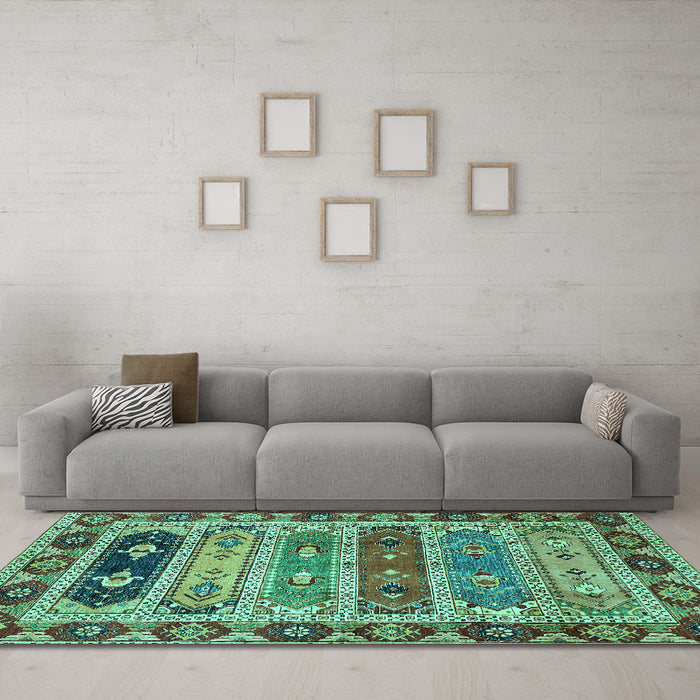 Machine Washable Abstract Turquoise Modern Area Rugs in a Living Room,, wshabs596turq