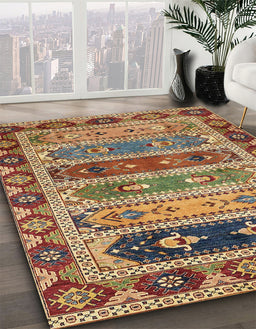 Machine Washable Abstract Metallic Gold Rug in a Family Room, wshabs596