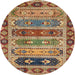 Round Machine Washable Abstract Metallic Gold Rug, wshabs596