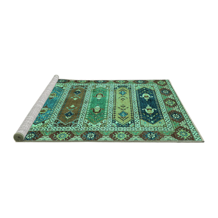 Sideview of Machine Washable Abstract Turquoise Modern Area Rugs, wshabs596turq