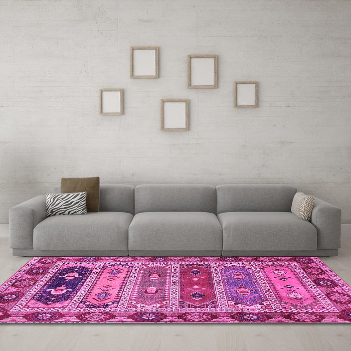 Machine Washable Abstract Pink Modern Rug in a Living Room, wshabs596pnk