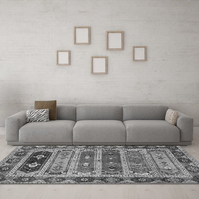 Machine Washable Abstract Gray Modern Rug in a Living Room,, wshabs596gry