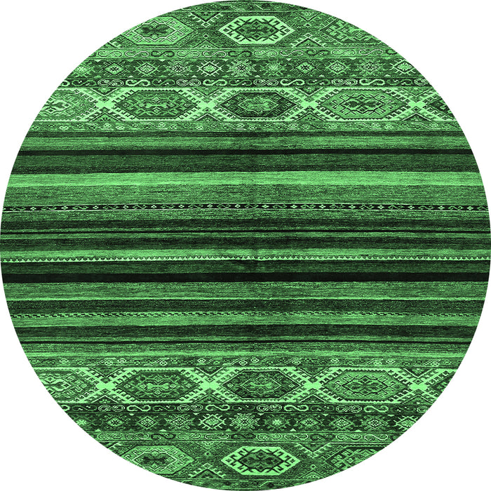 Round Machine Washable Abstract Emerald Green Modern Area Rugs, wshabs597emgrn