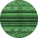 Round Machine Washable Abstract Emerald Green Modern Area Rugs, wshabs597emgrn