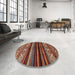 Round Machine Washable Abstract Saffron Red Rug in a Office, wshabs597