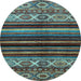 Round Machine Washable Abstract Light Blue Modern Rug, wshabs597lblu