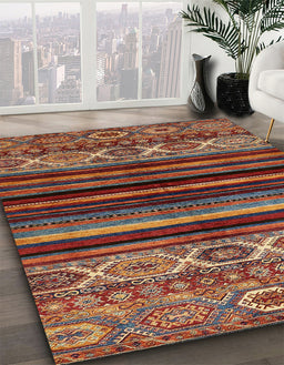 Abstract Saffron Red Modern Rug in Family Room, abs597