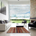 Square Abstract Saffron Red Modern Rug in a Living Room, abs597