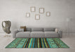 Machine Washable Abstract Turquoise Modern Area Rugs in a Living Room,, wshabs597turq