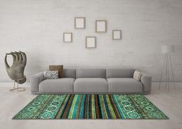 Machine Washable Abstract Turquoise Modern Area Rugs in a Living Room,, wshabs597turq