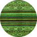 Round Machine Washable Abstract Green Modern Area Rugs, wshabs597grn