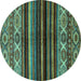 Round Machine Washable Abstract Turquoise Modern Area Rugs, wshabs597turq