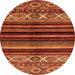 Round Machine Washable Abstract Orange Modern Area Rugs, wshabs597org