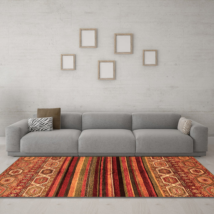Machine Washable Abstract Orange Modern Area Rugs in a Living Room, wshabs597org