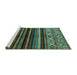 Sideview of Machine Washable Abstract Turquoise Modern Area Rugs, wshabs597turq