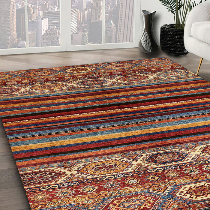 Machine Washable Abstract Saffron Red Rug in a Family Room, wshabs597