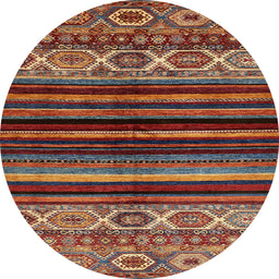Round Machine Washable Abstract Saffron Red Rug, wshabs597