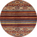 Round Machine Washable Abstract Saffron Red Rug, wshabs597