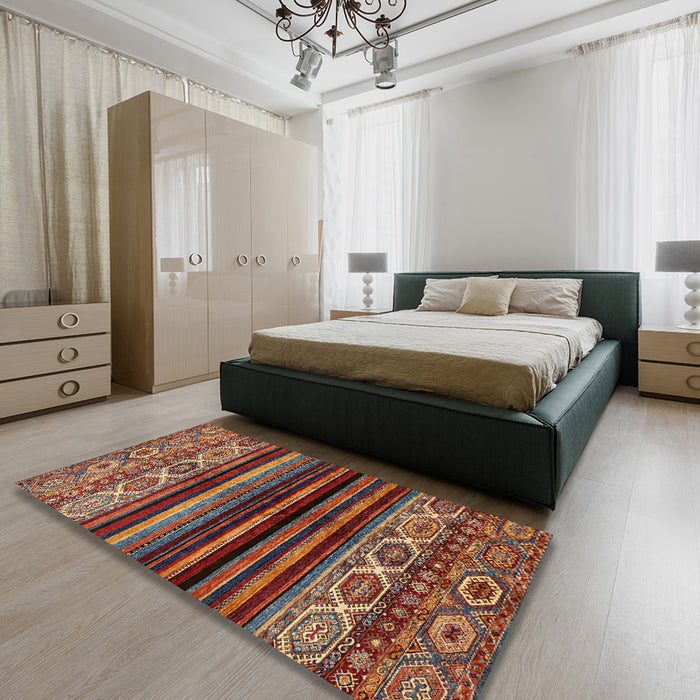 Abstract Saffron Red Modern Rug in a Bedroom, abs597