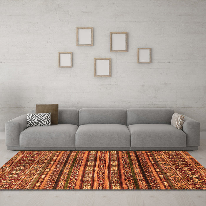 Machine Washable Abstract Orange Modern Area Rugs in a Living Room, wshabs598org
