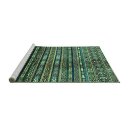 Sideview of Machine Washable Abstract Turquoise Modern Area Rugs, wshabs598turq