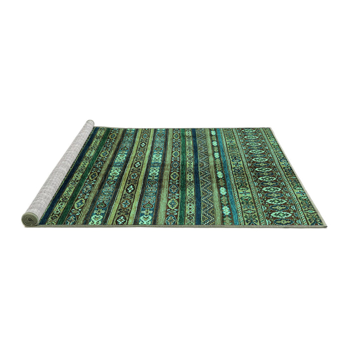 Sideview of Machine Washable Abstract Turquoise Modern Area Rugs, wshabs598turq