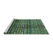 Sideview of Machine Washable Abstract Turquoise Modern Area Rugs, wshabs598turq