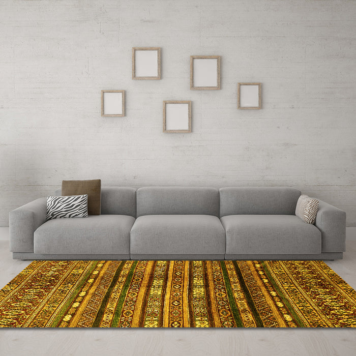 Machine Washable Abstract Yellow Modern Rug in a Living Room, wshabs598yw