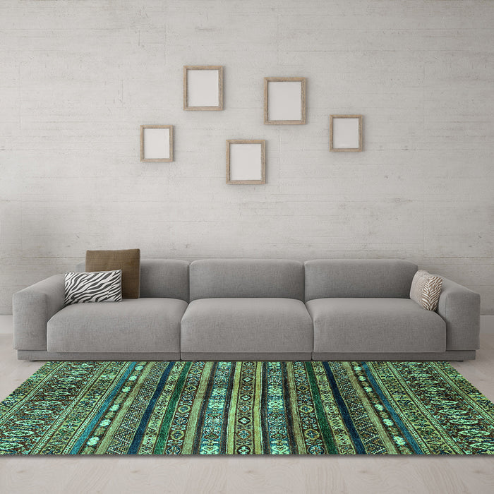 Machine Washable Abstract Turquoise Modern Area Rugs in a Living Room,, wshabs598turq
