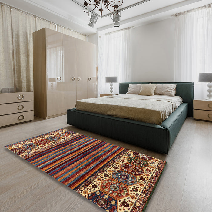 Abstract Saffron Red Modern Rug in a Bedroom, abs599