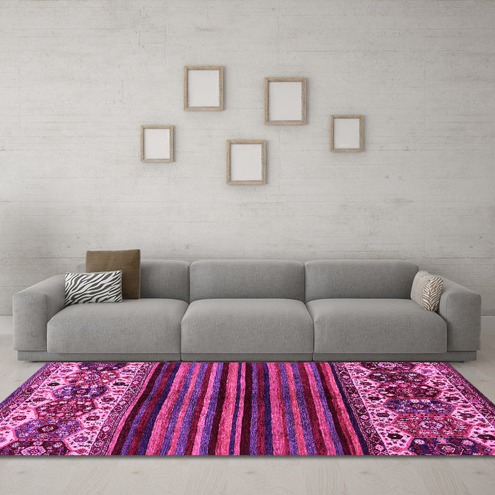 Machine Washable Abstract Pink Modern Rug in a Living Room, wshabs599pnk