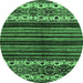 Round Machine Washable Abstract Emerald Green Modern Area Rugs, wshabs599emgrn