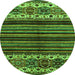 Round Machine Washable Abstract Green Modern Area Rugs, wshabs599grn