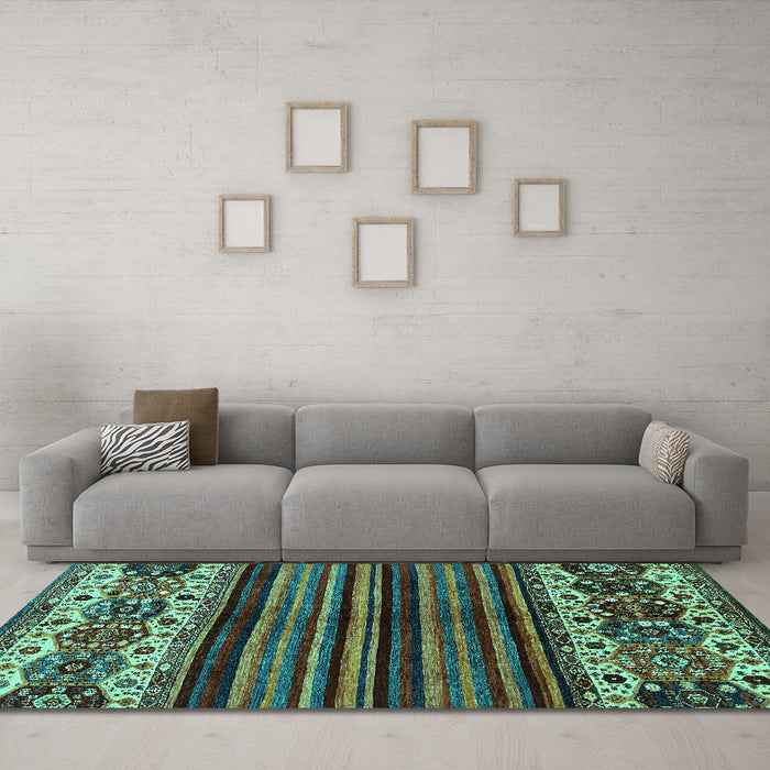 Machine Washable Abstract Turquoise Modern Area Rugs in a Living Room,, wshabs599turq