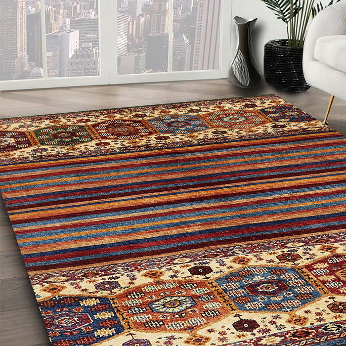 Abstract Saffron Red Modern Rug in Family Room, abs599