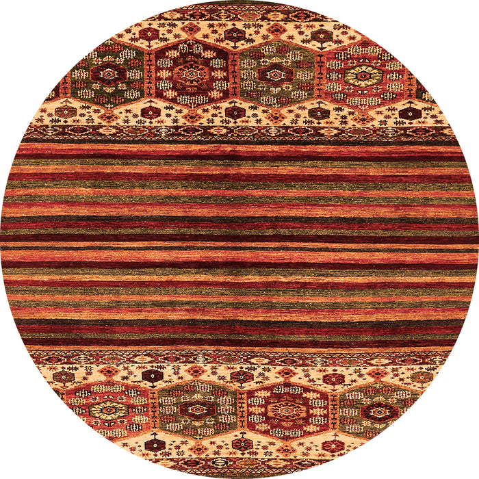 Round Machine Washable Abstract Orange Modern Area Rugs, wshabs599org