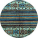 Round Abstract Light Blue Modern Rug, abs599lblu